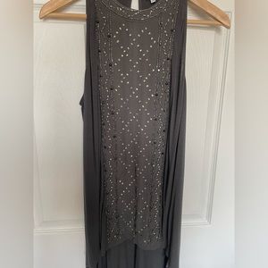 Embellished long tank top in dark grey